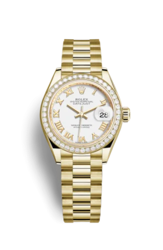 Rolex - 279138RBR-0031 Lady-Datejust 28 Yellow Gold Diamond / President / White Roman