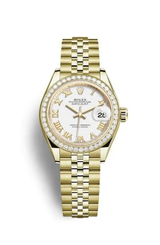Rolex - 279138RBR-0032 Lady-Datejust 28 Yellow Gold Diamond / President / White Roman