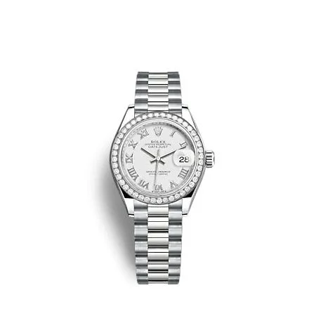 Rolex - 279139RBR-0013 Lady-Datejust 28 White Gold - Diamond / President / White - Roman