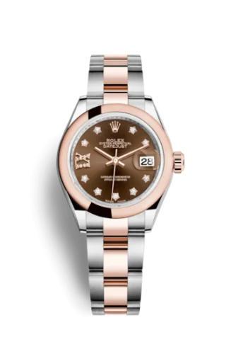 Rolex - 279161-0004 Lady-Datejust 28 Rolesor Rose Domed / Oyster / Chocolate Diamond