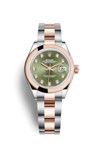 Rolex - 279161-0008 Lady-Datejust 28 Rolesor Rose Domed / Oyster / Olive Diamond