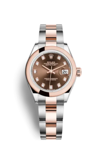 Rolex - 279161-0012 Lady-Datejust 28 Rolesor Rose Domed / Oyster / Chocolate Diamond