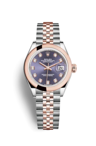 Rolex - 279161-0015 Lady-Datejust 28 Rolesor Rose Domed / Jubilee / Aubergine Diamonds