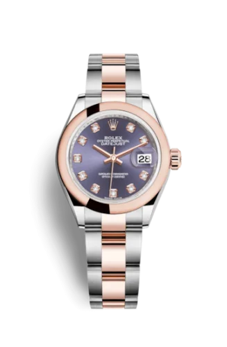 Rolex - 279161-0016 Lady-Datejust 28 Rolesor Rose Domed / Oyster / Aubergine Diamonds