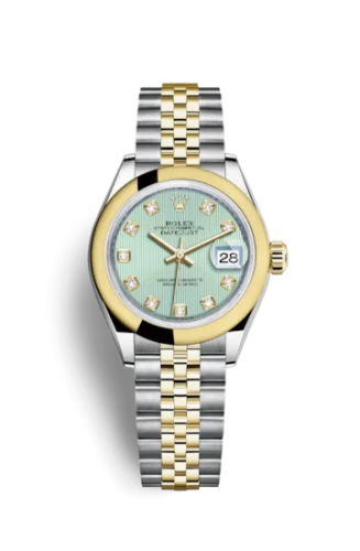 Rolex - 279163-0015 Lady-Datejust 28 Rolesor Yellow Domed / Jubilee / Mint Green Tuxedo