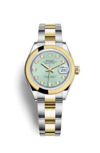 Rolex - 279163-0016 Lady-Datejust 28 Rolesor Yellow Domed / Oyster / Mint Green Tuxedo