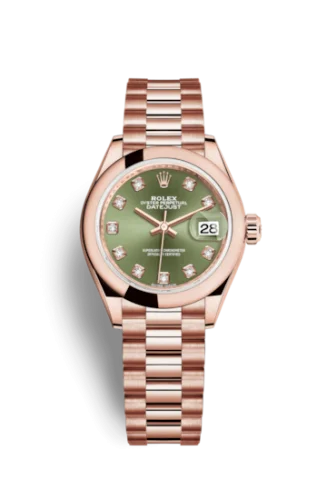 Rolex - 279165-0011 Lady-Datejust 28 Everose Domed / President /  Olive Green Diamond