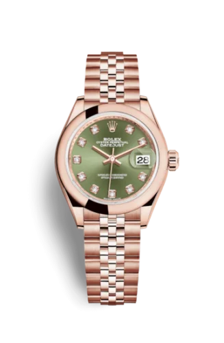 Rolex - 279165-0012 Lady-Datejust 28 Everose Domed / Jubilee /  Olive Green Diamond
