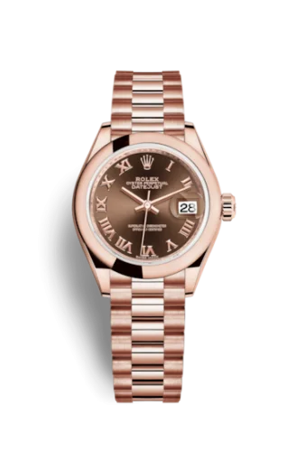 Rolex - 279165-0013 Lady-Datejust 28 Everose Domed  / President / Chocolate Roman