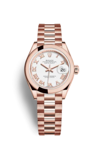 Rolex - 279165-0021 Lady-Datejust 28 Everose Domed  / President  / White Roman