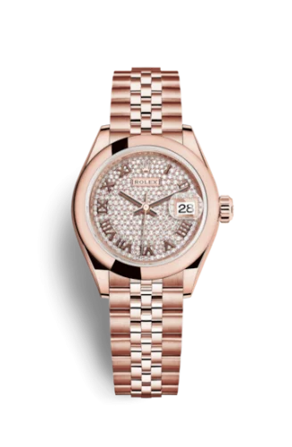 Rolex - 279165-0024 Lady-Datejust 28 Everose Domed / Jubilee /  Paved Roman