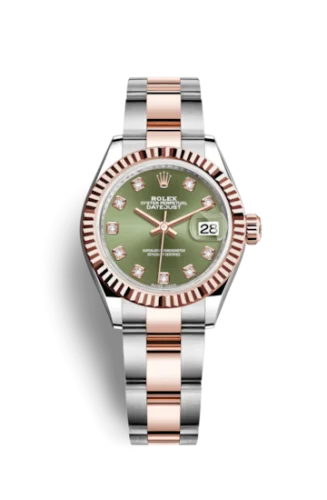 Rolex - 279171-0008 Lady-Datejust 28 Rolesor Rose Fluted / Oyster / Olive Diamonds
