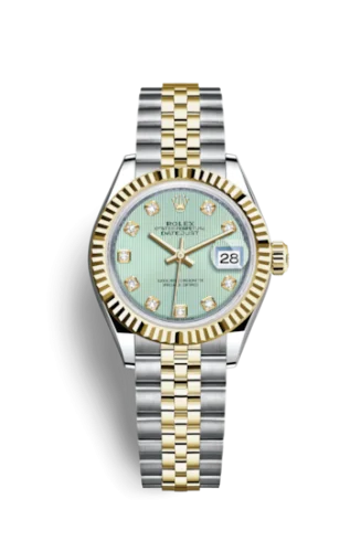 Rolex - 279173-0015 Lady-Datejust 28 Rolesor Yellow Fluted / Jubilee / Mint Green Tuxedo