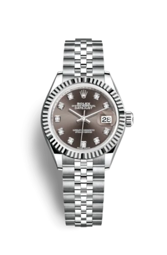 Rolex - 279174-0015 Lady-Datejust 28 Stainless Steel Fluted / Grey - Diamond / Jubilee