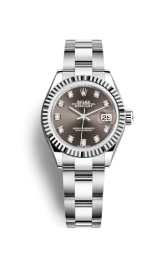 Rolex - 279174-0016 Lady-Datejust 28 Stainless Steel Fluted / Grey - Diamond / Oyster