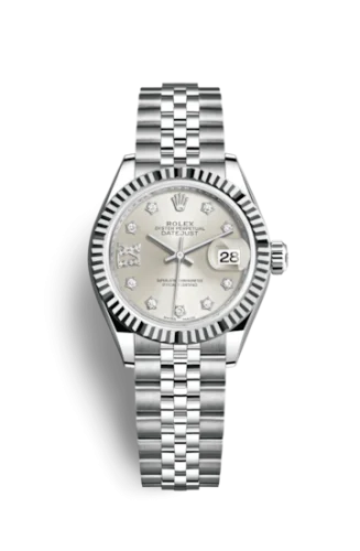 Rolex - 279174-0021 Lady-Datejust 28 Stainless Steel Fluted / Silver - Diamond / Jubilee