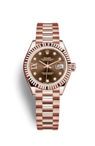 Rolex - 279175-0002 Lady-Datejust 28 Everose Fluted  / President / Chocolate Diamond
