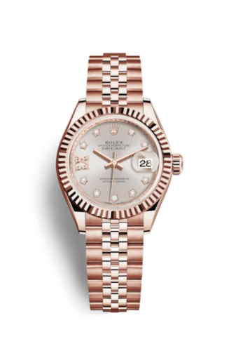 Rolex - 279175-0006 Lady-Datejust 28 Everose Fluted / Jubilee /  Sundust Diamond