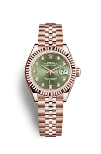 Rolex - 279175-0013 Lady-Datejust 28 Everose Fluted  / Jubilee / Olive Green Diamond