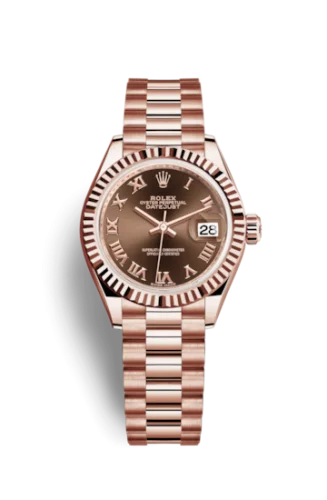 Rolex - 279175-0014 Lady-Datejust 28 Everose Fluted / President / Chocolate Roman