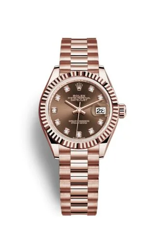 Rolex - 279175-0016 Lady-Datejust 28 Everose Fluted / President / Chocolate Diamond