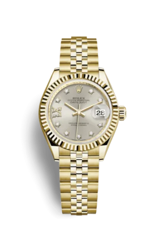Rolex - 279178-0004 Lady-Datejust 28 Yellow Gold Fluted / Jubilee / Silver Diamond