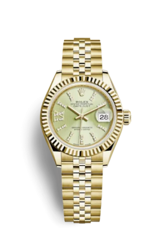 Rolex - 279178-0008 Lady-Datejust 28 Yellow Gold Fluted / Jubilee / Champagne Diamond
