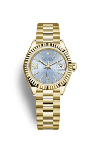 Rolex - 279178-0009 Lady-Datejust 28 Yellow Gold Fluted / President / Cornflower Diamond