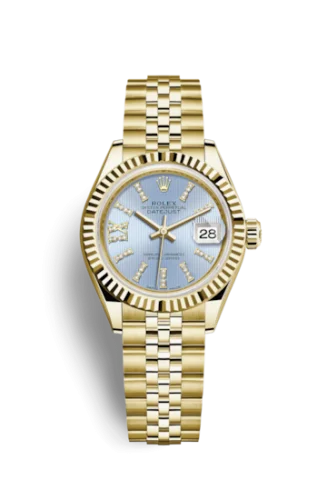 Rolex - 279178-0010 Lady-Datejust 28 Yellow Gold Fluted / Jubilee / Cornflower Diamond