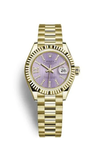 Rolex - 279178-0011 Lady-Datejust 28 Yellow Gold Fluted / President / Lilac Diamond