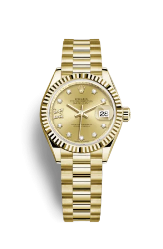 Rolex - 279178-0013 Lady-Datejust 28 Yellow Gold Fluted / President / Champagne Diamond