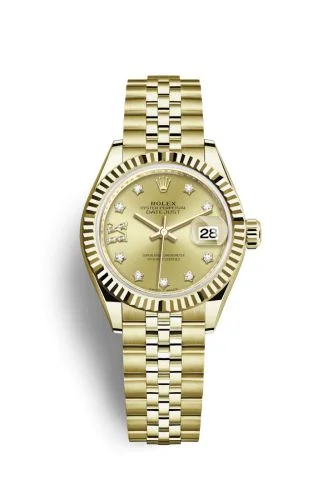 Rolex - 279178-0014 Lady-Datejust 28 Yellow Gold Fluted / Jubilee / Champagne Diamond