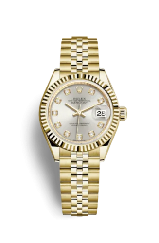 Rolex - 279178-0016 Lady-Datejust 28 Yellow Gold Fluted / Jubilee / Silver Diamond