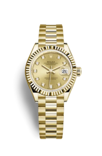Rolex - 279178-0017 Lady-Datejust 28 Yellow Gold Fluted / President / Champagne Diamond