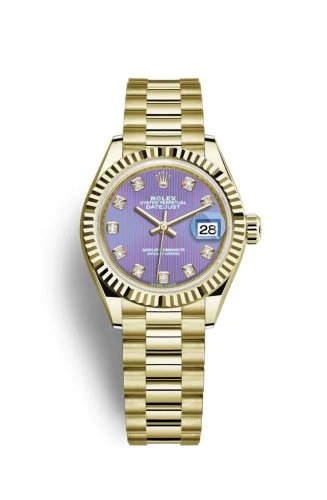 Rolex - 279178-0018 Lady-Datejust 28 Yellow Gold Fluted / President / Lavender Diamond