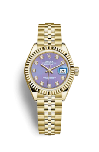 Rolex - 279178-0019 Lady-Datejust 28 Yellow Gold Fluted / Jubilee / Lavender Diamond