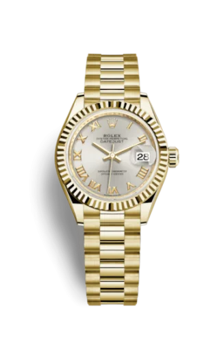 Rolex - 279178-0020 Lady-Datejust 28 Yellow Gold Fluted / President / Silver Roman