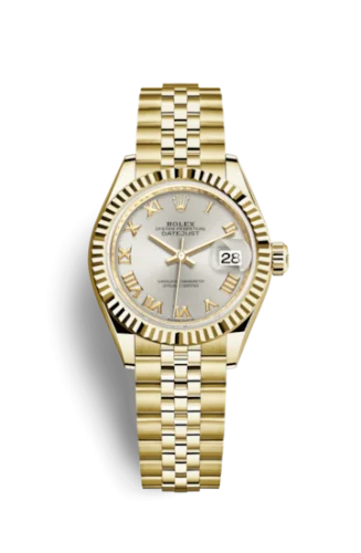 Rolex - 279178-0021 Lady-Datejust 28 Yellow Gold Fluted / Jubilee / Silver Roman