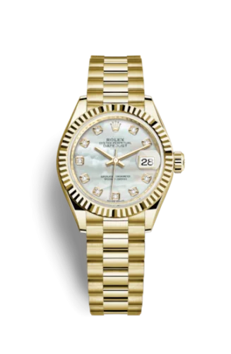 Rolex - 279178-0025 Lady-Datejust 28 Yellow Gold Fluted / President / MOP