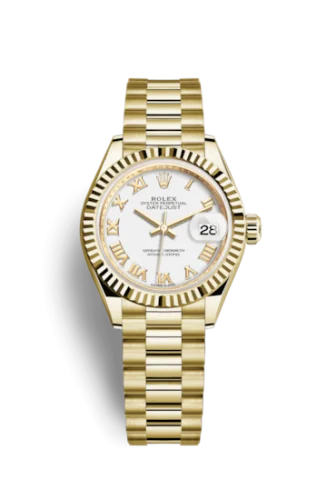 Rolex - 279178-0029 Lady-Datejust 28 Yellow Gold Fluted / President / White Roman