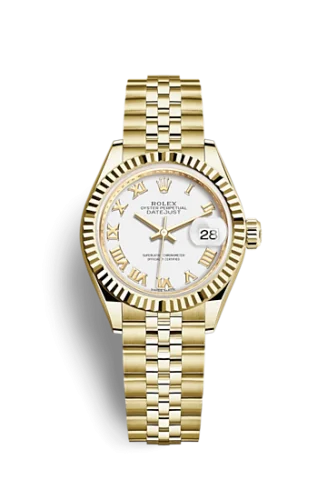 Rolex - 279178-0030 Lady-Datejust 28 Yellow Gold Fluted / Jubilee / White Roman