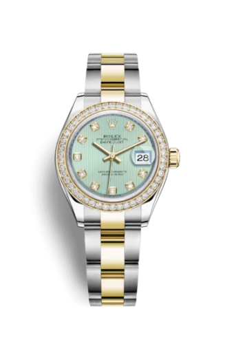 Rolex - 279383rbr-0014 Lady-Datejust 28 Rolesor Yellow Diamond / Oyster / Mint Green Diamond