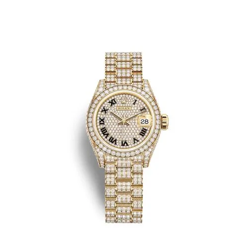 Rolex - 279458RBR-0001 Lady-Datejust 28 Yellow Gold / Diamond / Paved - Roman / President