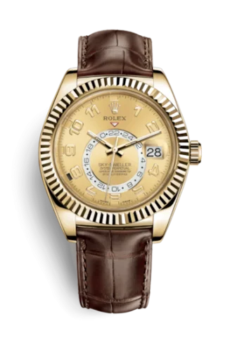 Rolex - 326138-0004 Sky-Dweller Yellow Gold / Champagne Arabic / Alligator