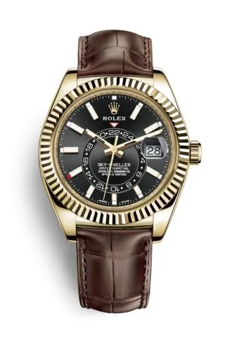 Rolex - 326138-0008 Sky-Dweller Yellow Gold / Black / Alligator