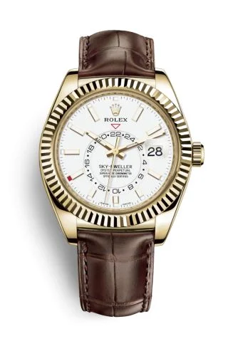 Rolex - 326138-0010 Sky-Dweller Yellow Gold / White / Alligator
