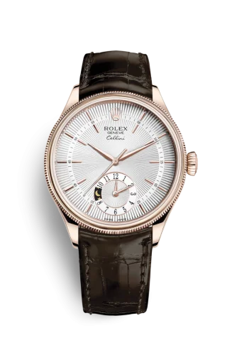 Rolex Cellini Dual Time Everose / Silver / Alligator Brown