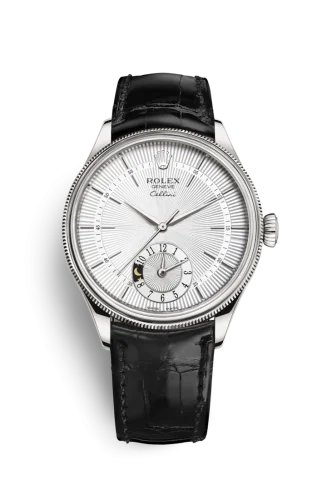 Rolex Cellini Dual Time White Gold / Silver / Alligator Black