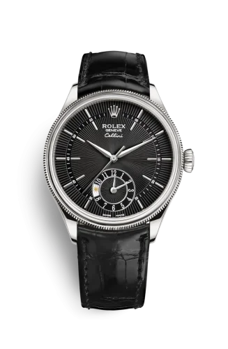 Rolex Cellini Dual Time White Gold / Black / Alligator Black