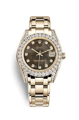 Rolex - 81158-0066 Datejust Pearlmaster 34 Yellow Gold Diamond Shoulders Black Mother of Pearl Diamonds